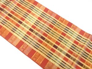 未使用品　弥栄織物製　横段に花唐草模様織出し袋帯（未仕立て）